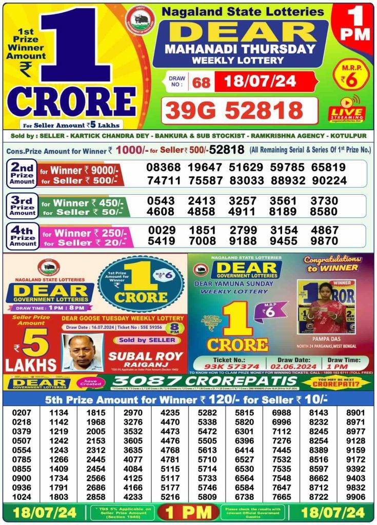 Lottery Sambad Morning 1 PM 18.7.2024