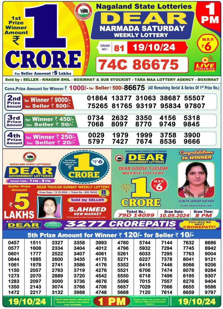 Lottery Sambad Morning 1 PM 19.10.2024