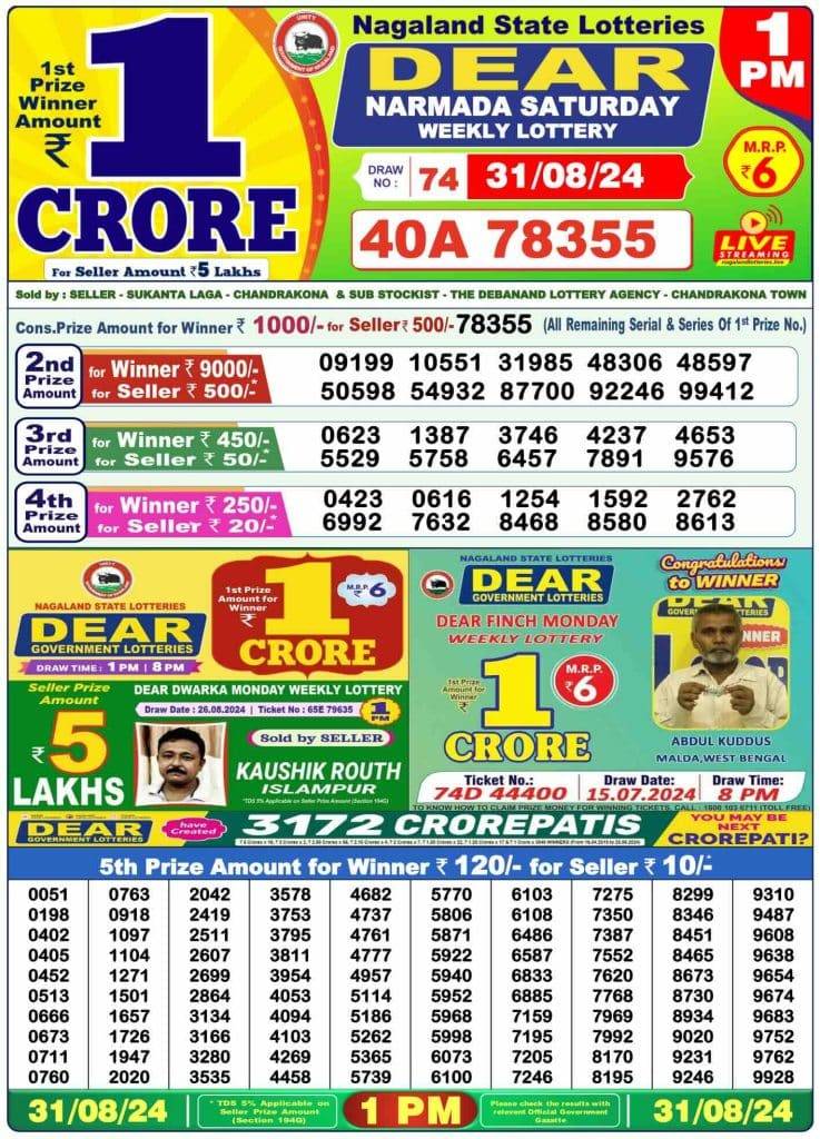 Lottery Sambad Morning 1 PM 31.8.2024