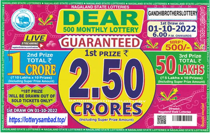 Nagaland Dear 500 Monthly Lottery 1.10.2022 Result