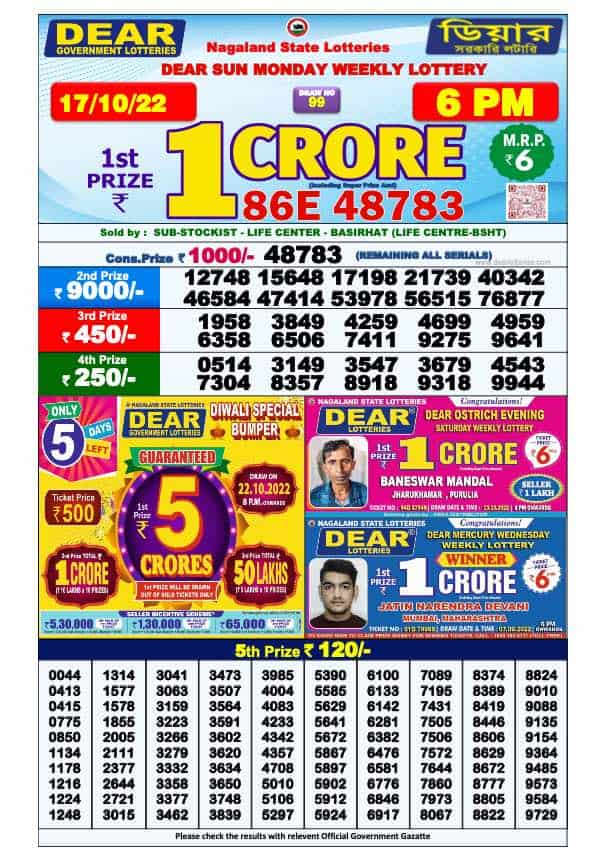 Lottery Sambad Day Result 6 PM 17.10.2022