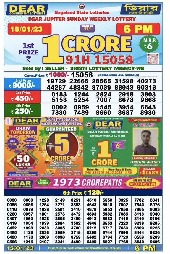 Dhankesari Dear Lottery Today Result 6:00 PM 15.1.2023