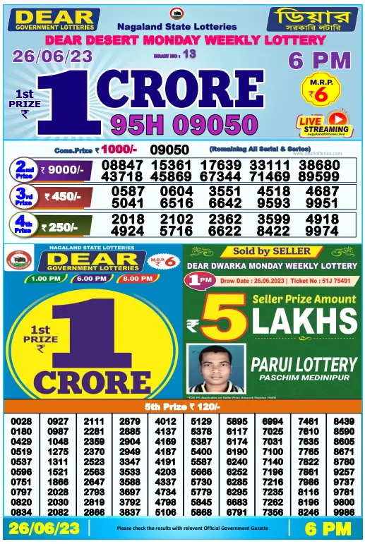 Lottery Sambad Morning Result 1 PM 26.6.2023