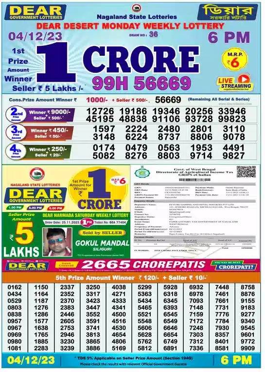 Lottery Sambad 4.12.2023 Today Result 1 PM, 6 PM, 8 PM