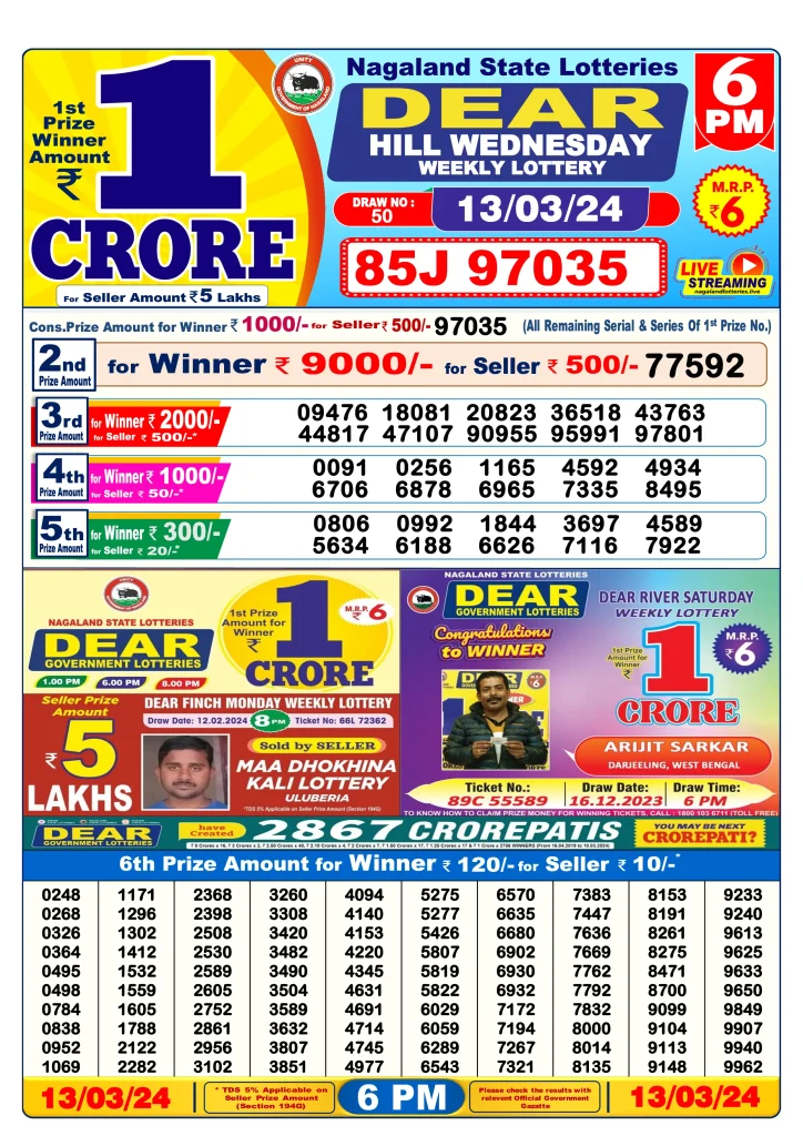 Lottery Sambad 13.3.2024 Today Result 1 PM, 6 PM, 8 PM