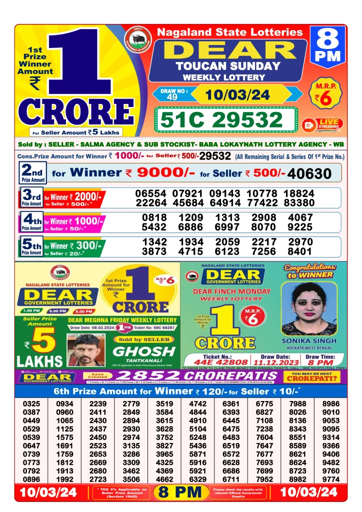 Lottery Sambad 10.3.2024 Today Result 1 PM, 6 PM, 8 PM