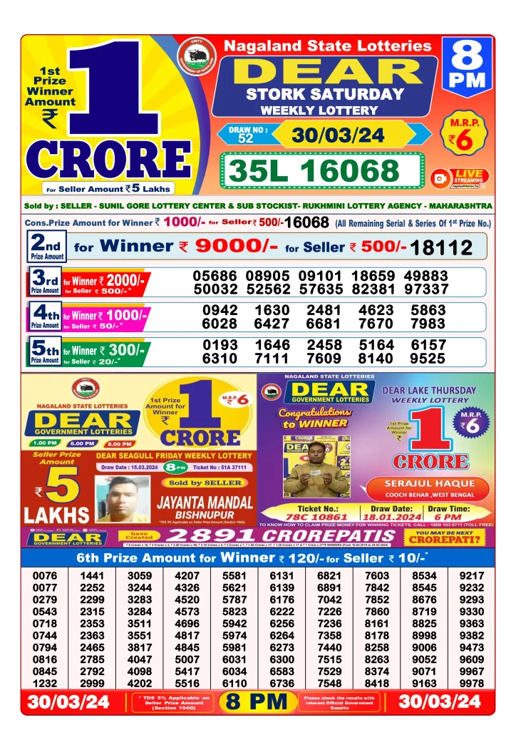 Lottery Sambad 30.3.2024 Today Result 1 PM, 6 PM, 8 PM