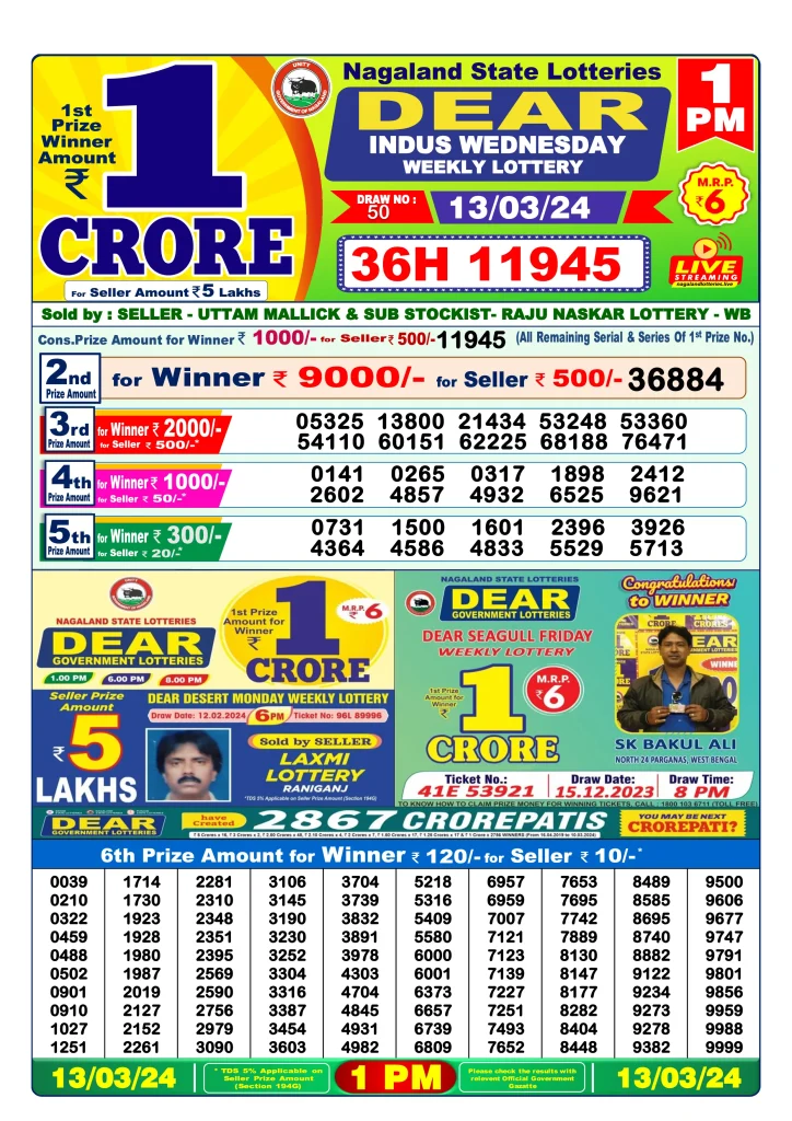 Lottery Sambad 13.3.2024 Today Result 1 PM, 6 PM, 8 PM