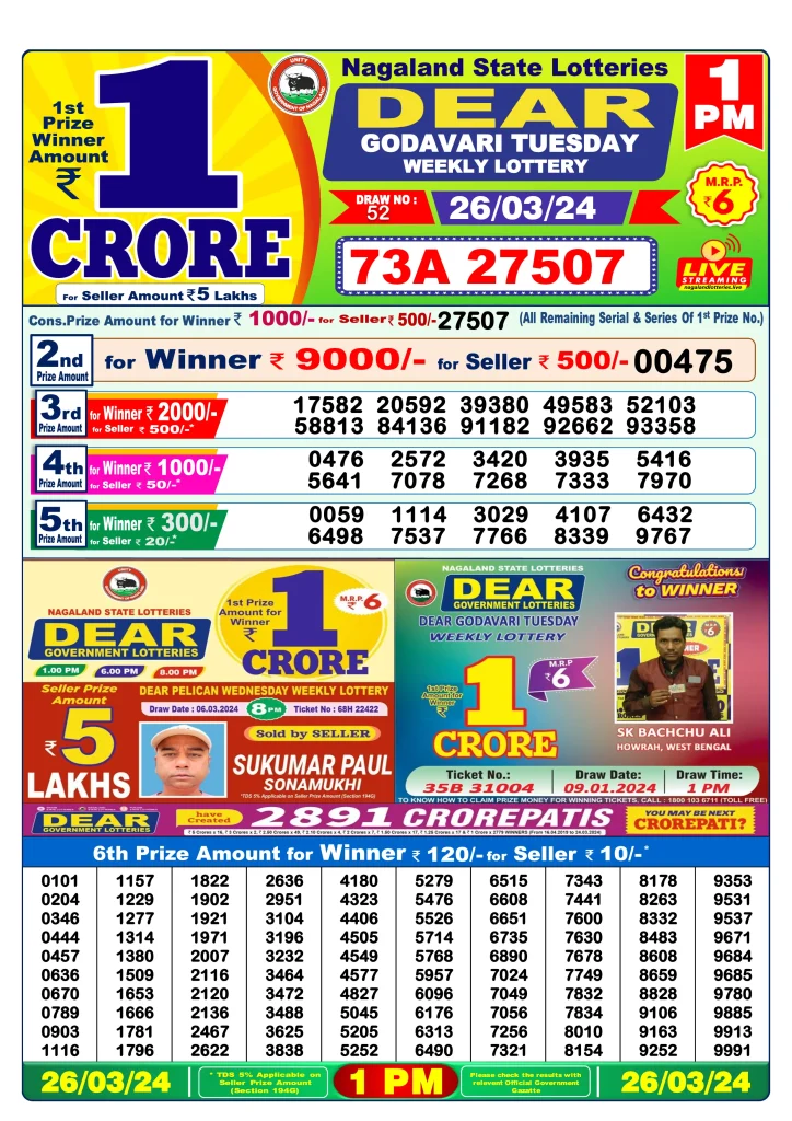 Lottery Sambad Result 26.3.2024 Today 1 PM, 6 PM & 8 PM