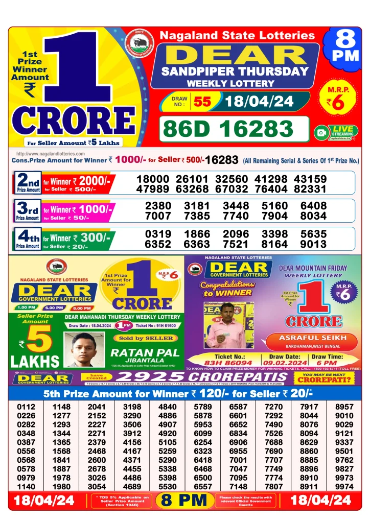 Lottery Sambad 18.4.2024 Today Result 1 PM, 6 PM, 8 PM