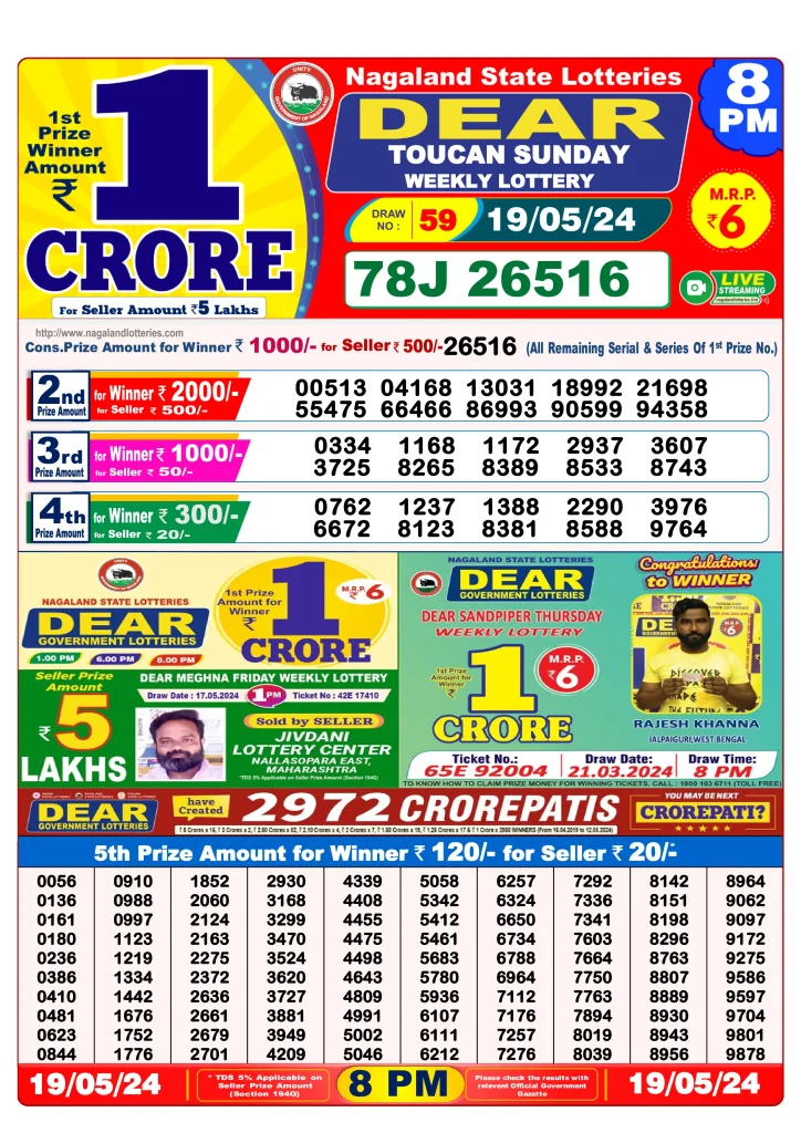 Lottery Sambad 19.5.2024 Today Result 1 PM, 6 PM, 8 PM