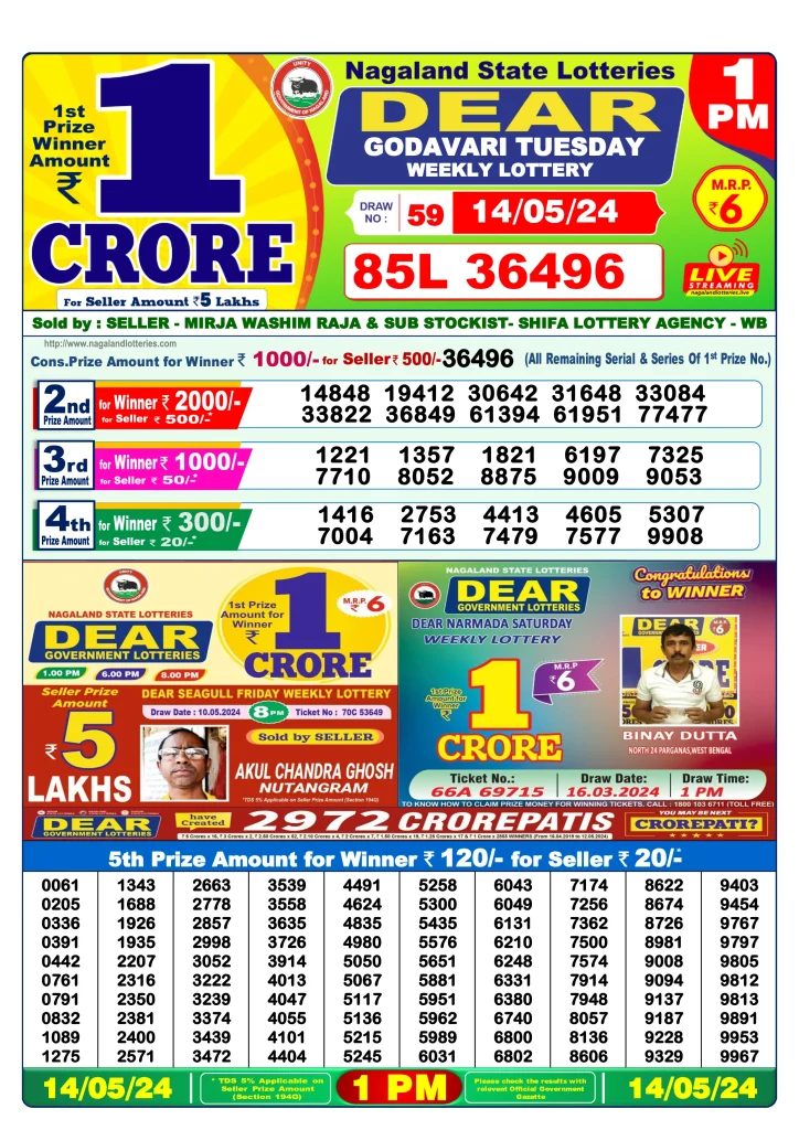 Lottery Sambad 14.5.2024 Today Result 1 PM, 6 PM, 8 PM