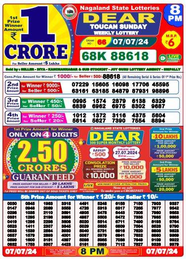 Lottery Sambad 7.7.2024 Today Result 1 PM, 6 PM, 8 PM