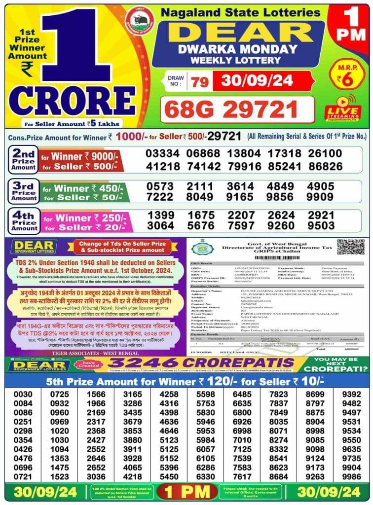 Lottery Sambad Morning 1 PM 30.9.2024