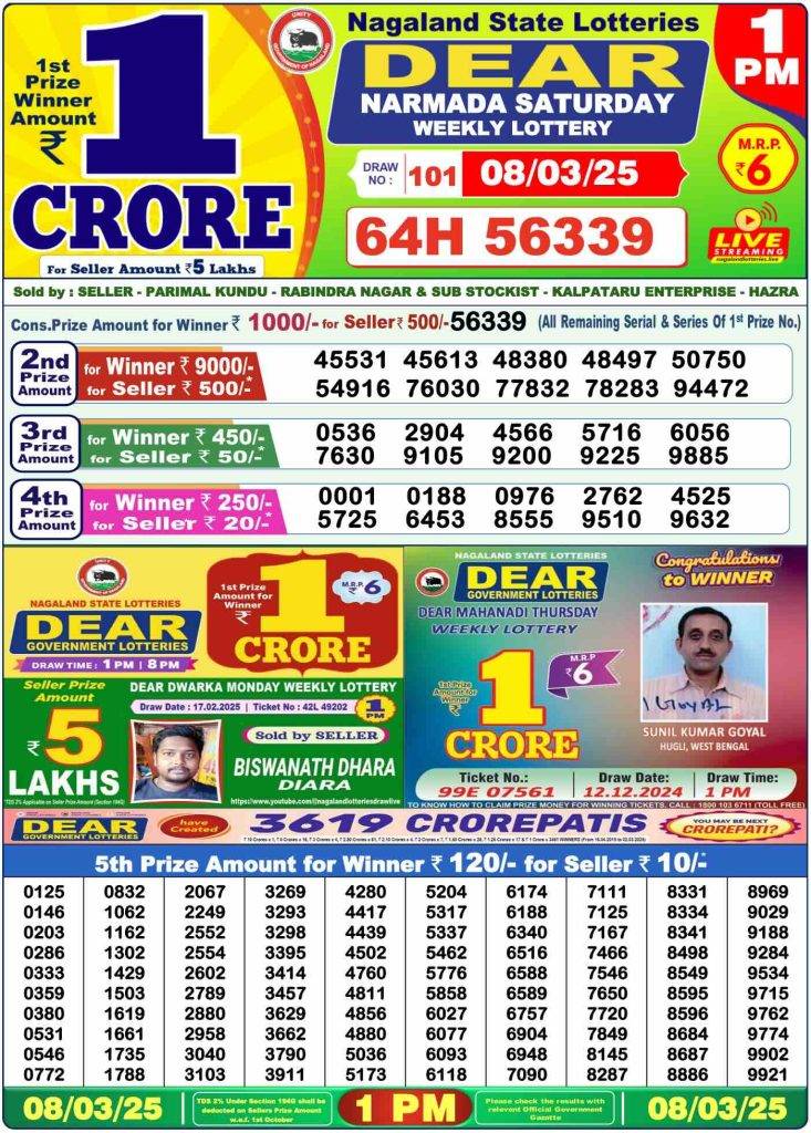 Lottery Sambad Morning 1 PM 8.3.2025