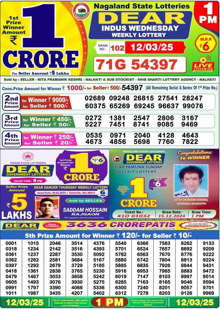 Lottery Sambad Morning 1 PM 12.3.2025