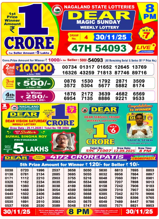 Lottery Sambad 8 PM Evening Result 30.11.2025