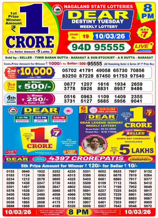 Lottery Sambad 8 PM Evening Result 10.3.2026