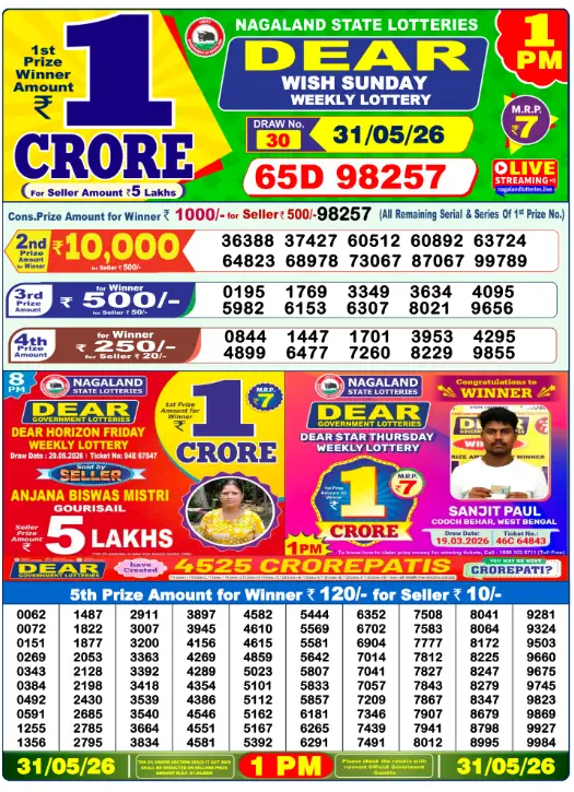 Lottery Sambad 31.5.2026 Today Result 1 PM, 6 PM, 8 PM