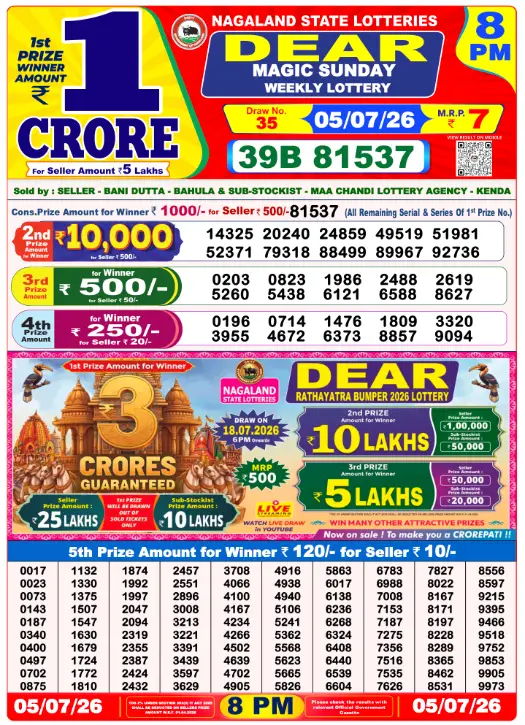 Lottery Sambad 8 PM Evening Result 5.7.2026