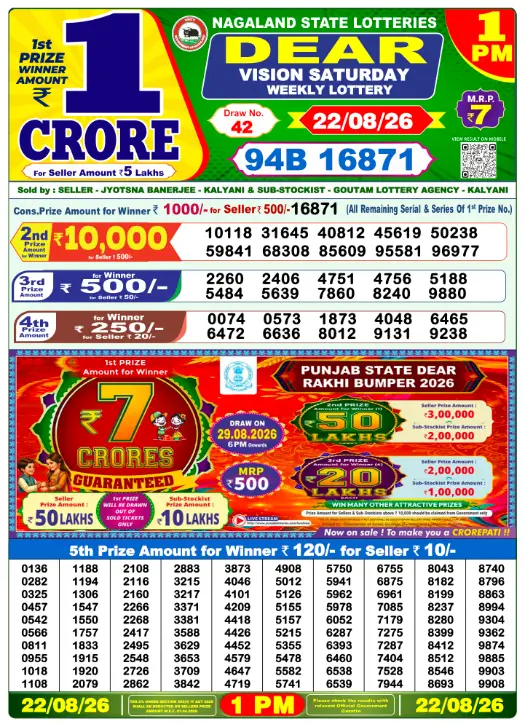 Lottery Sambad Morning 1 PM 22.8.2026